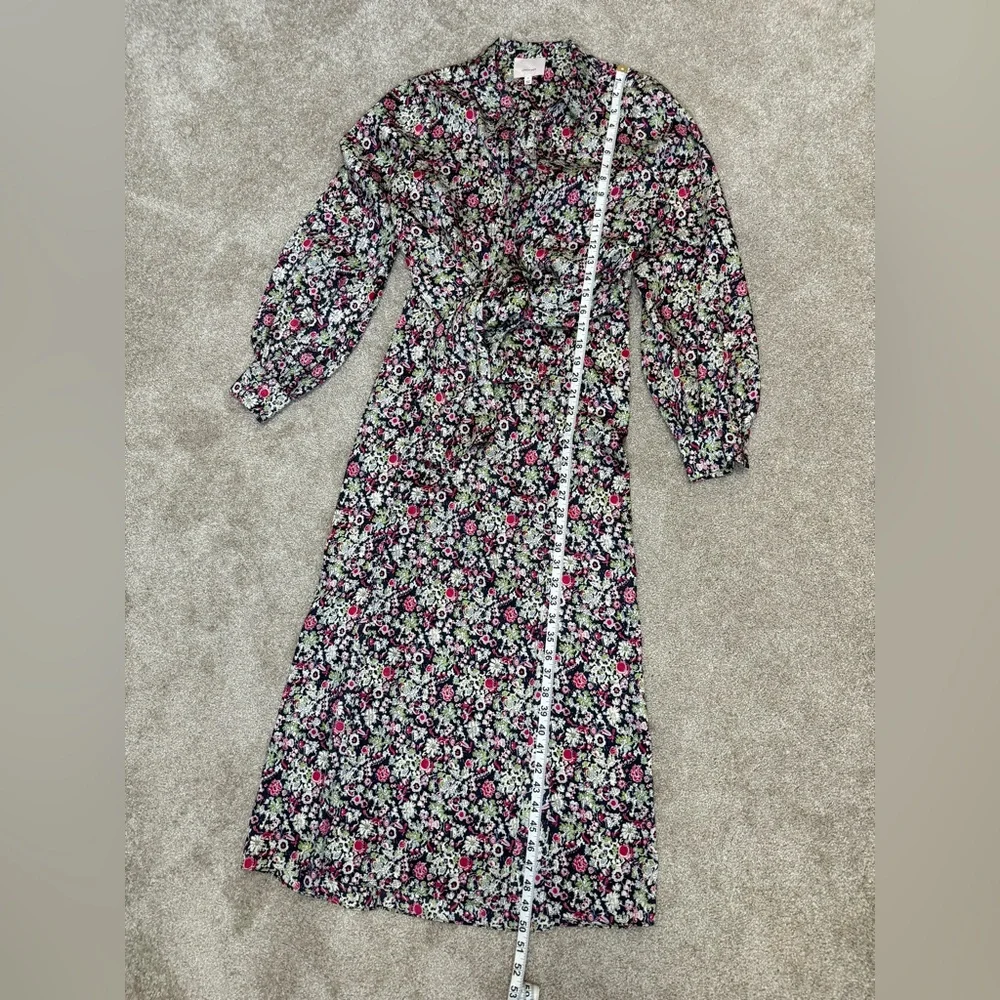Cinq a Sept - Quin Floral Tie Midi Dress - size 6 - Layered Look, long Sleeve - Picture 5 of 15